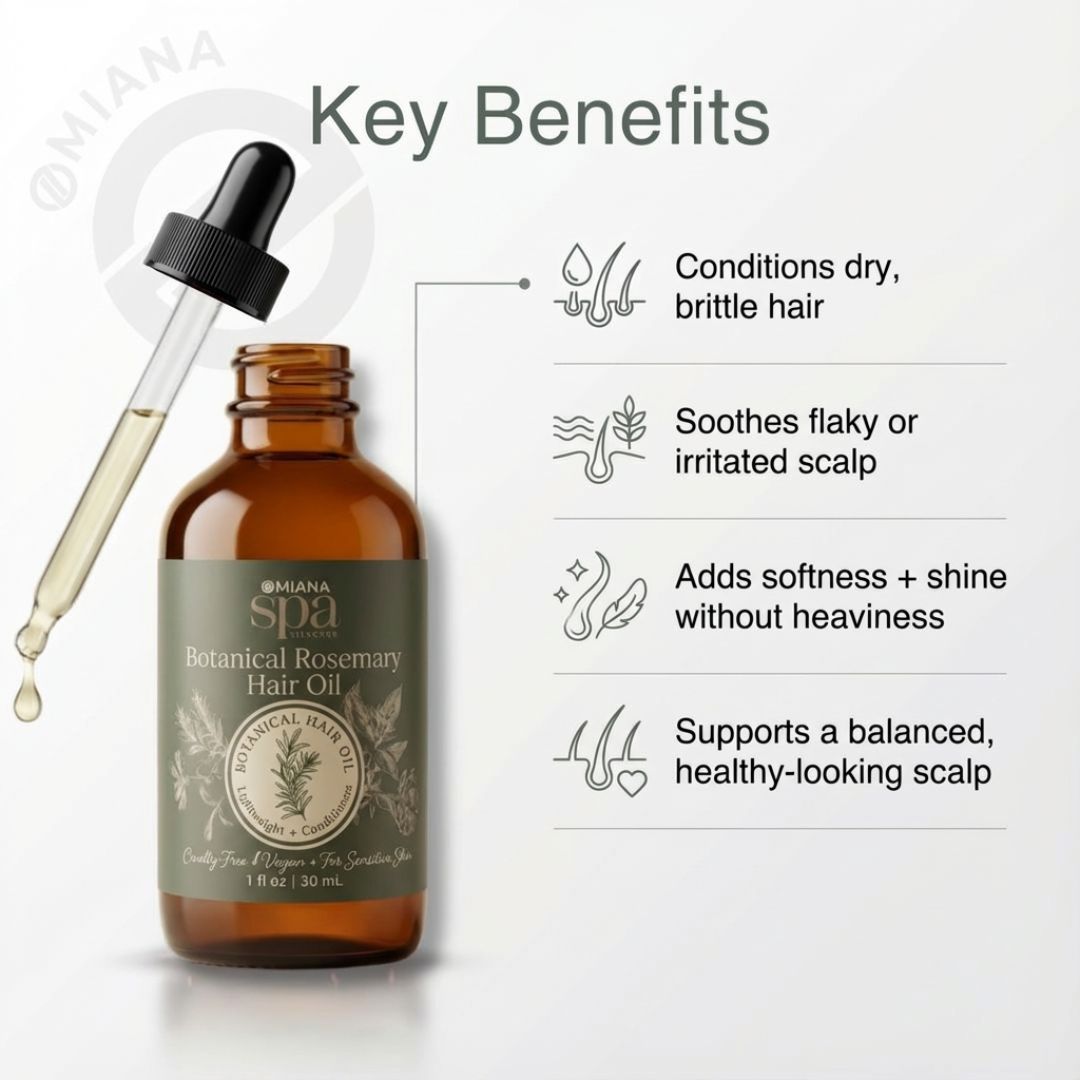 Omiana Natural Cosmetics Oil Botanical Rosemary Hair Oil – Lightweight Conditioning Oil for Scalp & Hair